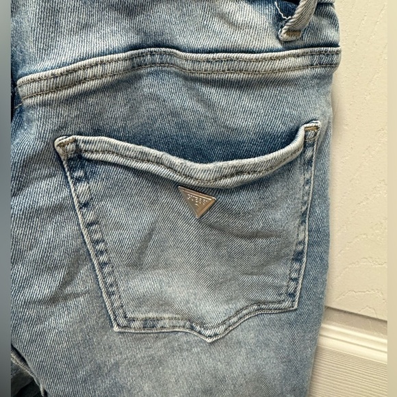 Guess Bib Overalls Denim Jean Distressed Straight Leg Women’s size small - Picture 4 of 6